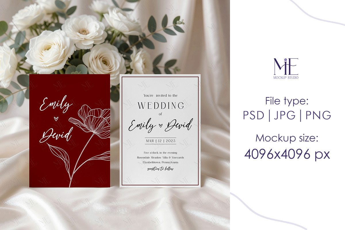 Double Card Mockup 5x7 Invitation, a Merchandise Mockup by Mie Mockup Studio (Photo 2 of 7)