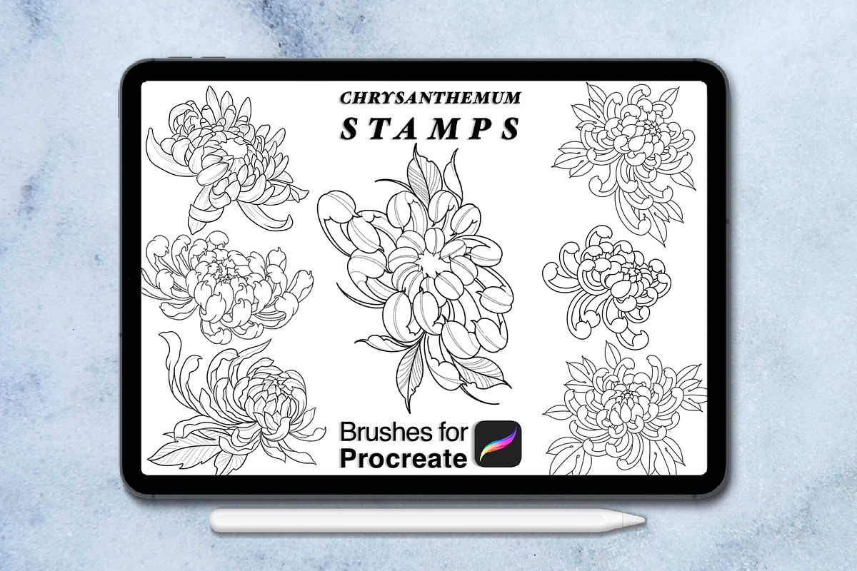 100 procreate chrysanthemum stamps, a Brush Add-On by Arts For Peace (Photo 3 of 9)