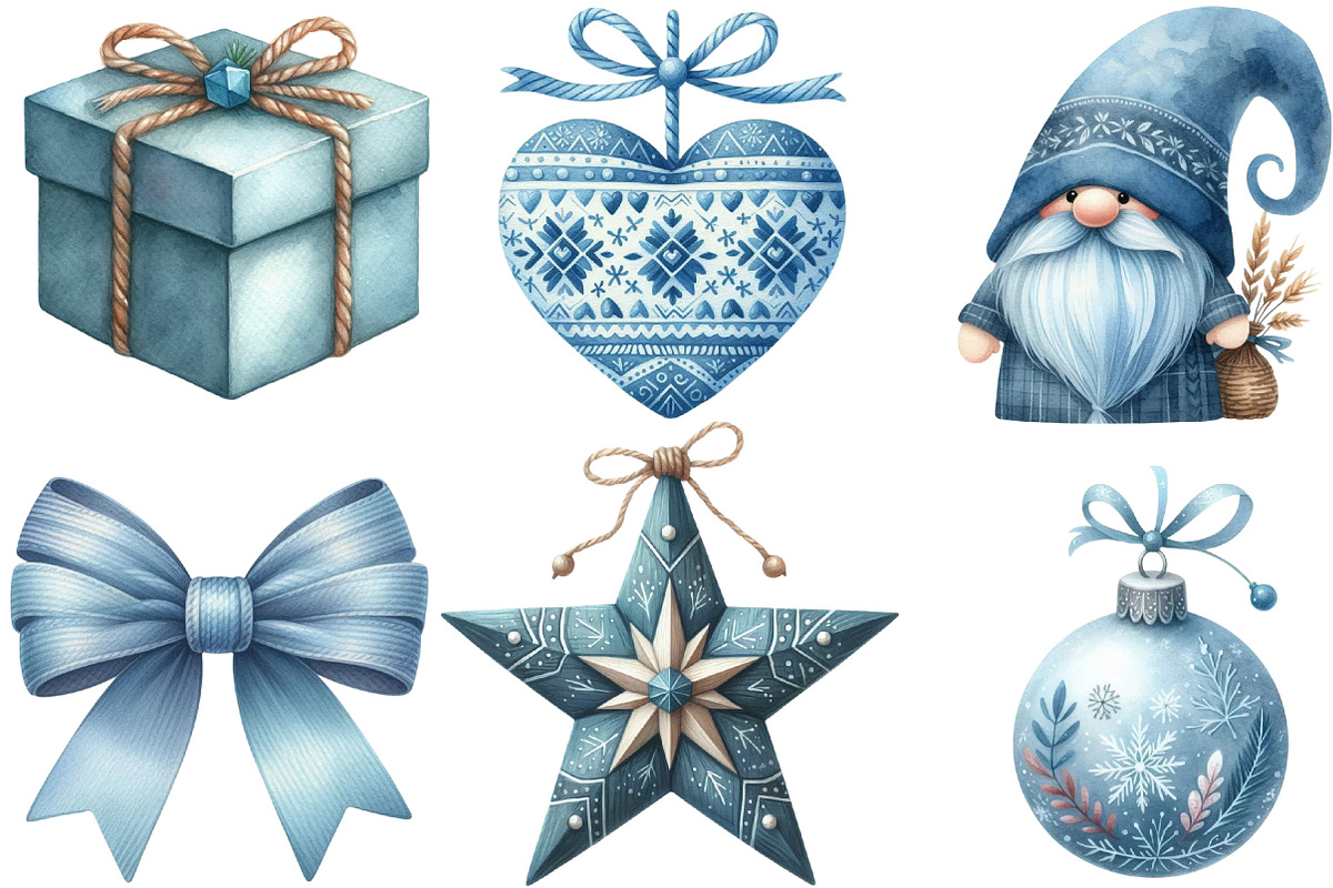 Scandinavian Blue Christmas Clipart, an Illustration by Designking (Photo 2 of 5)