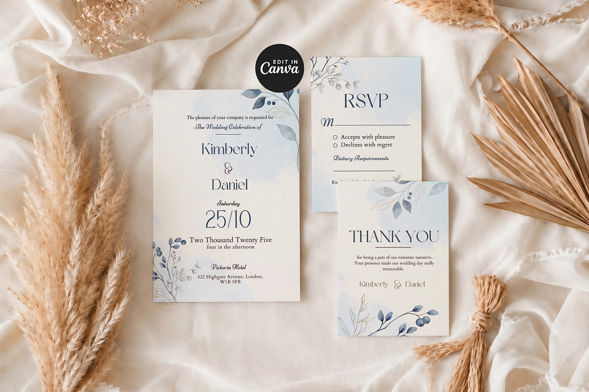 Dusty Blue Floral Wedding Suite, an Invitation Template by Arslan (Photo 4 of 6)