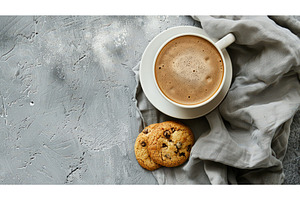 Cup of cappuccino with cookie on, a Food & Drink Photo by piter.goskov