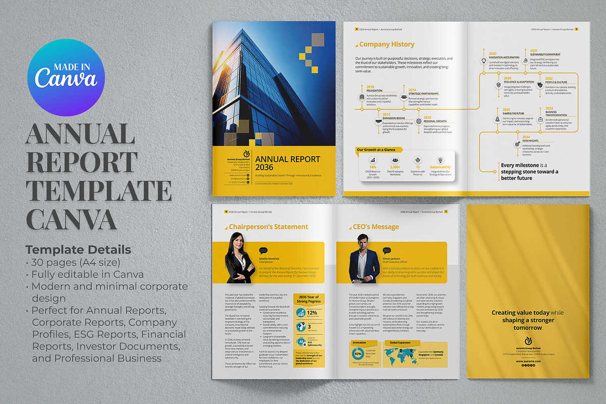 Annual Report Template Canva, a Brochure Template by Oshin Design (Photo 1 of 6)
