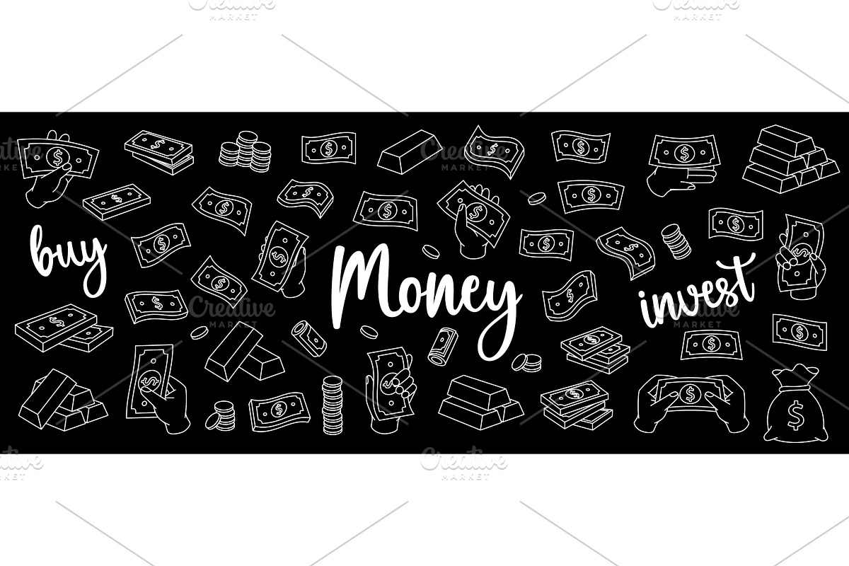 Money outline set. Flying cash, a Finance Illustration by GraphiShop