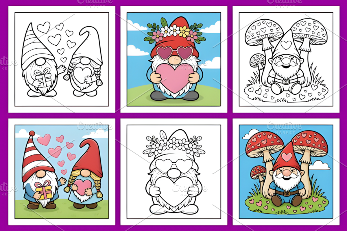Love Gnome Day Coloring Pages, a Decorative Illustration by Coco Bloom (Photo 2 of 5)