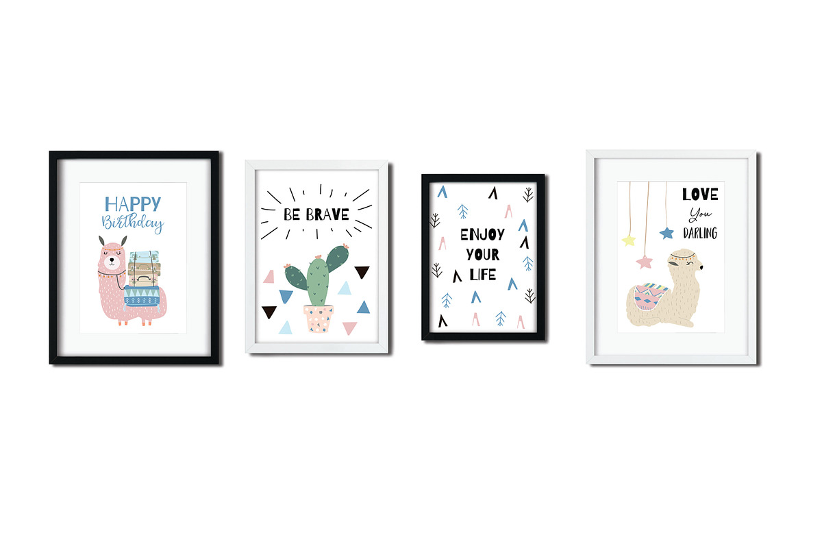 Cute llama set print and pattern, an Animal Illustration by Piixypeach (Photo 3 of 6)