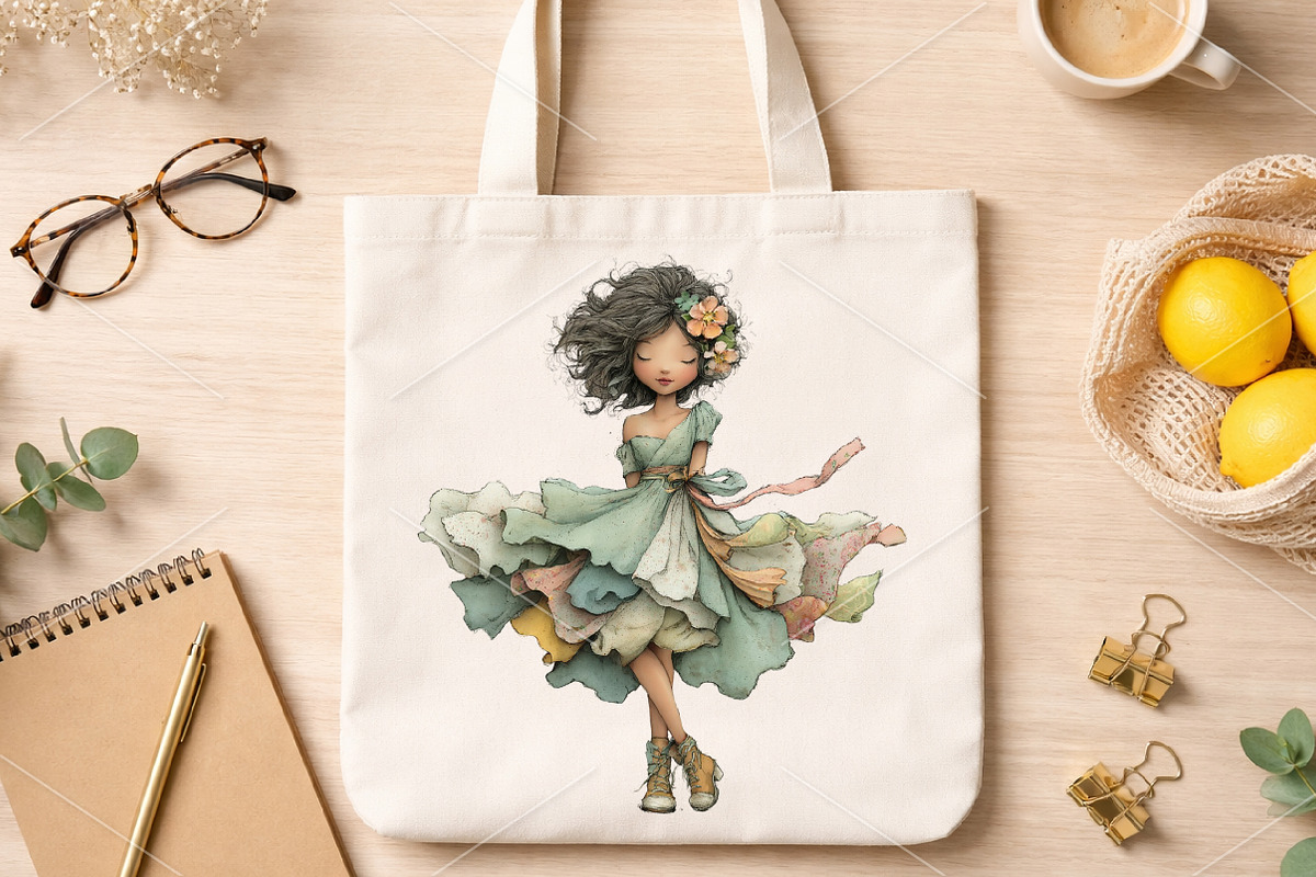 Whimsical Boho Spring Girl Clipart, an Illustration by Canvas Craft (Photo 7 of 7)