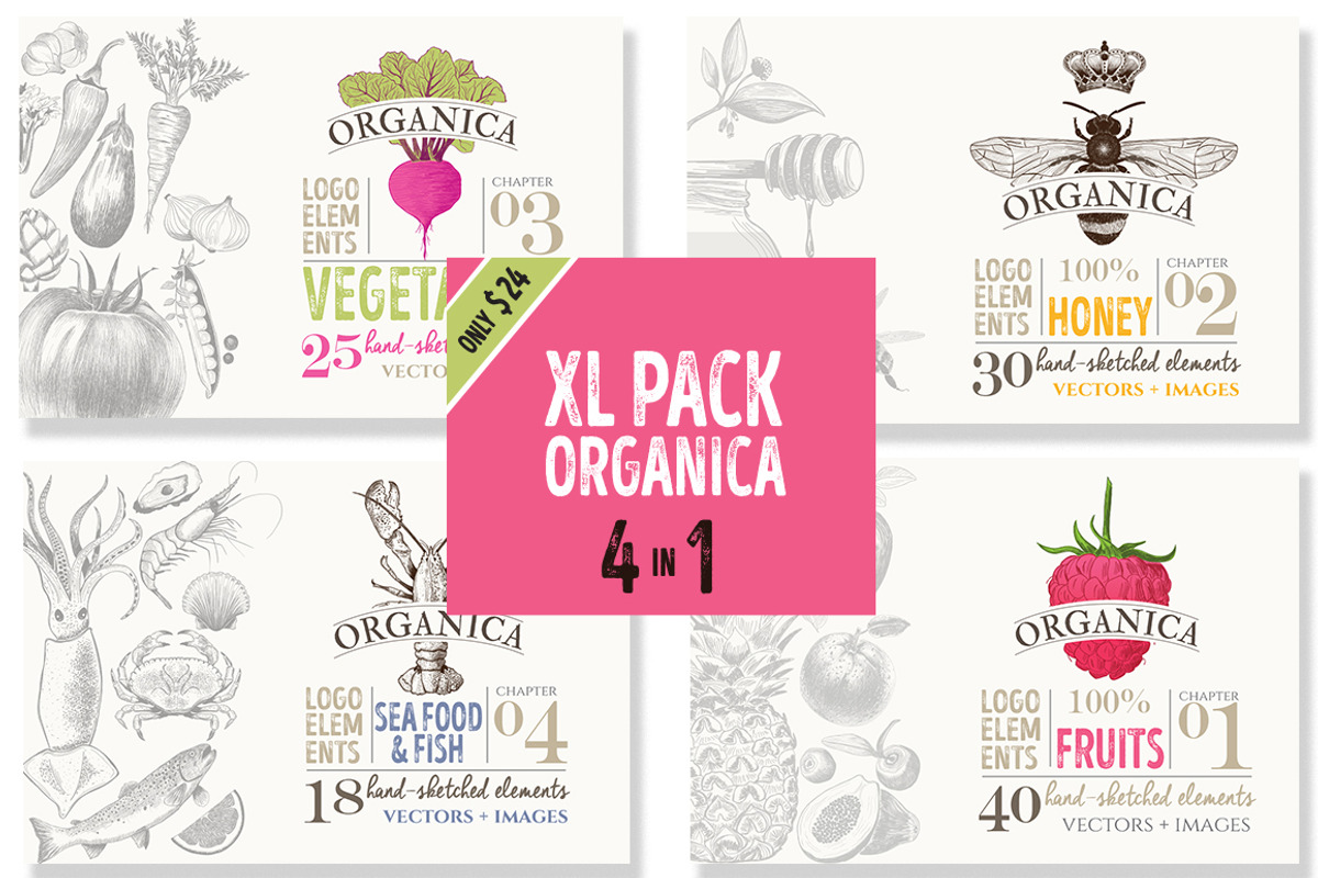 4 IN 1 ORGANIC LOGO ELEMENTS, a Food Illustration by Friendly Label (Photo 2 of 13)