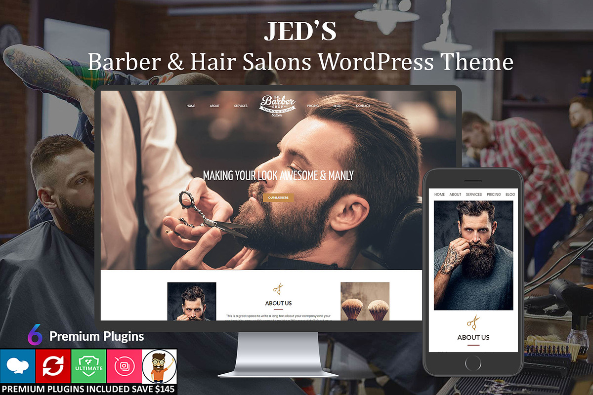 Jed’s – Barber & Hair Salon WordPres, a WordPress Template by Cherry Wordpress Theme (Photo 1 of 2)