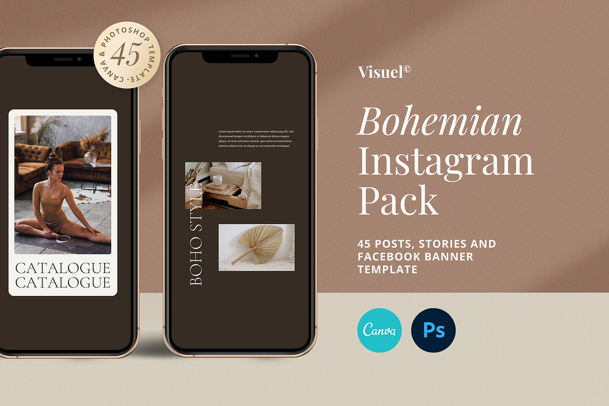 Bohemian Instagram Pack | PS & Canva, a Social Media Template by Visuel Colonie® (Photo 1 of 15)