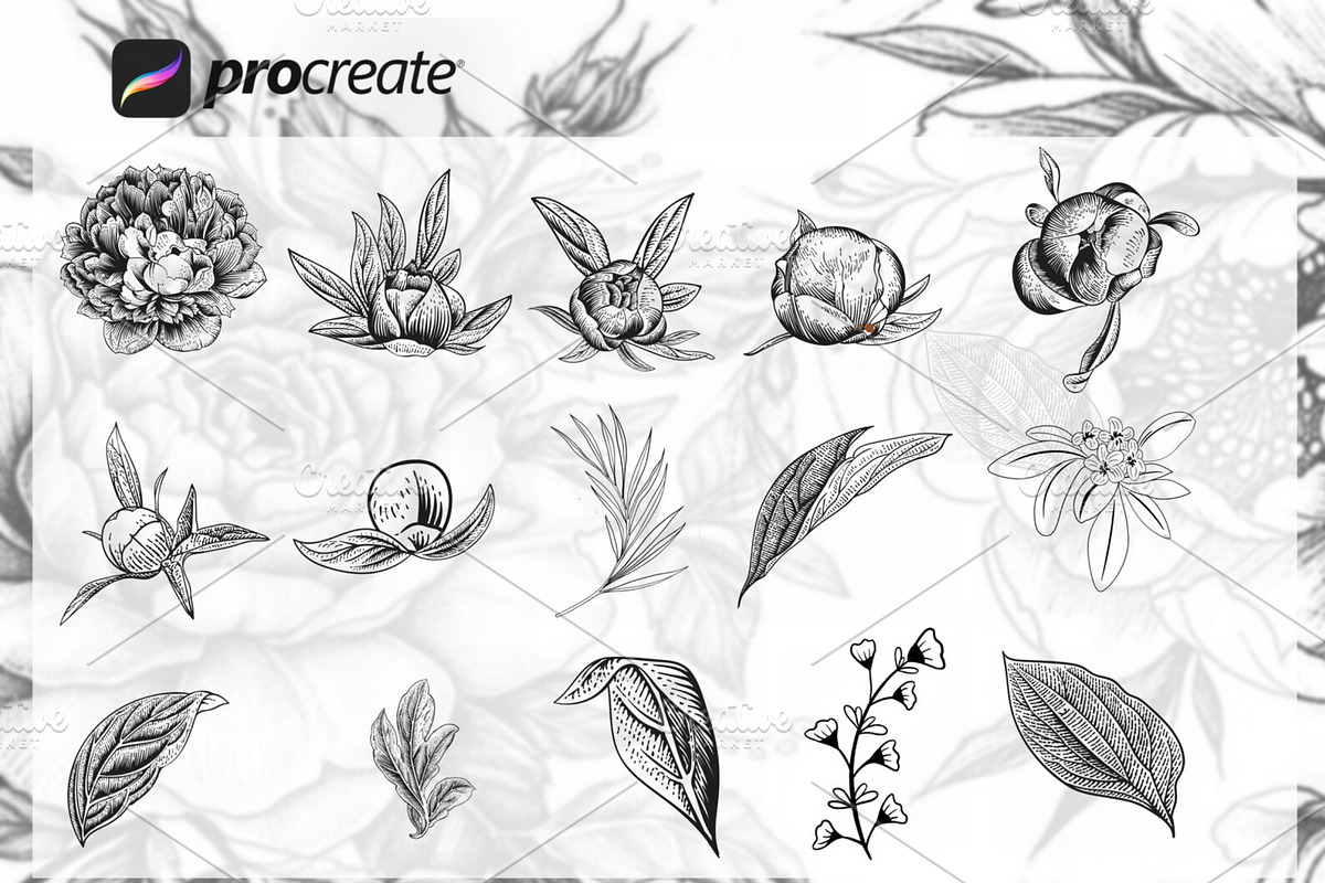 Flowers Stamps Brushes Procreate, a Brush Add-On by Procreate Market (Photo 3 of 4)