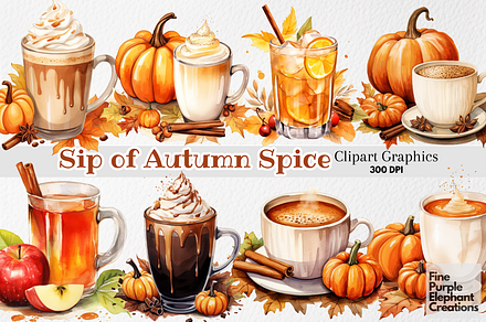 Watercolor Pumpkin Spice Fall Coffee, a Food Illustration by Fine Purple Elephant
