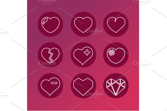 Vector Set Of Love Signs. 9 Hearts