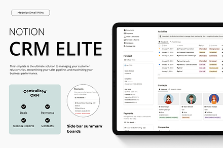 Notion CRM Elite, a Templates & Theme by Small Wins