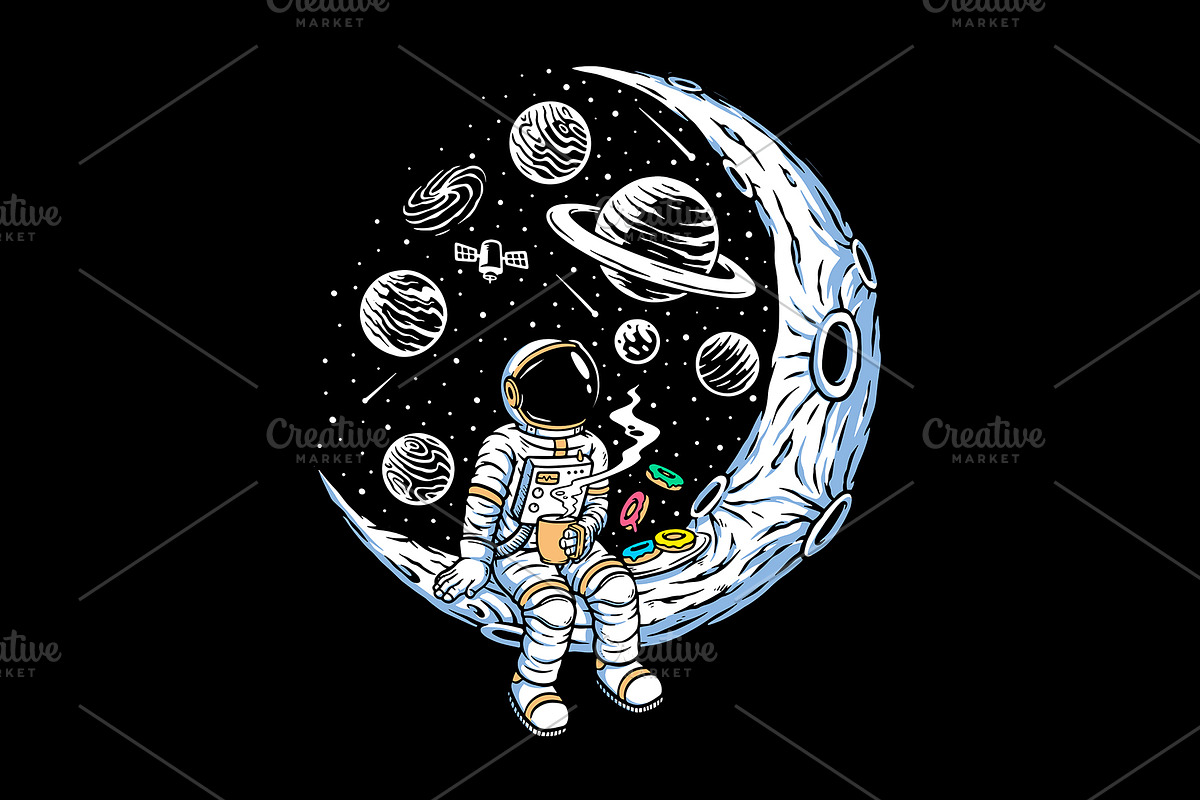 Astronaut enjoying coffee and donuts, a Food Illustration by gunaonedesign (Photo 1 of 3)