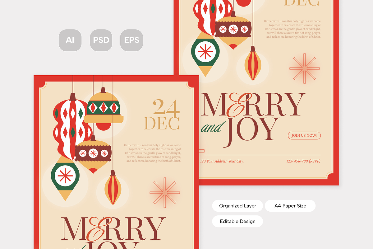Vintage Minimalist Christmas Flyer, a Flyer Template by Pink Bunny Studio (Photo 2 of 3)