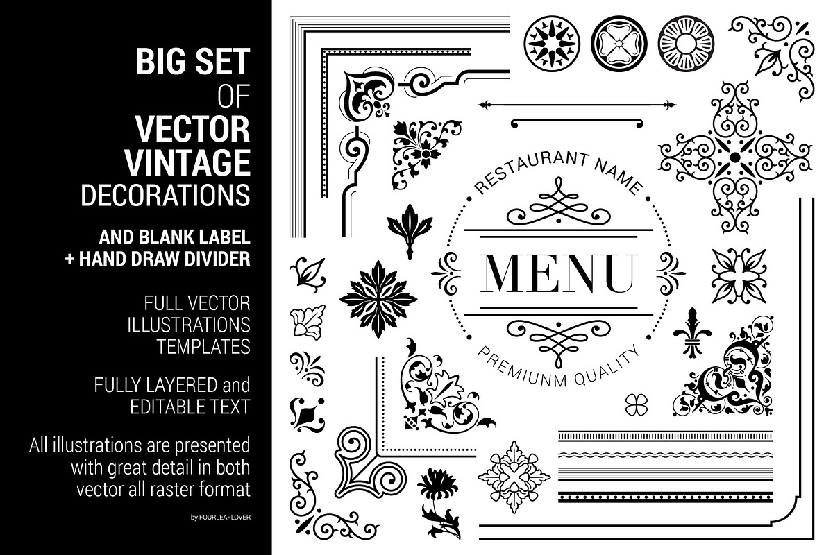 Big Vintage Frames & Decors Set, a Texture Illustration by FourLeafLover (Photo 3 of 10)