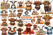 Autumn Highland Cow Clipart Bundle, a Seasonal Illustration by Canvas Craft (Thumbnail 1 of 8)
