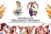 Watercolor Pregnant Women Clipart, a Person Illustration by BusyDaydesign (Thumbnail 1 of 8)
