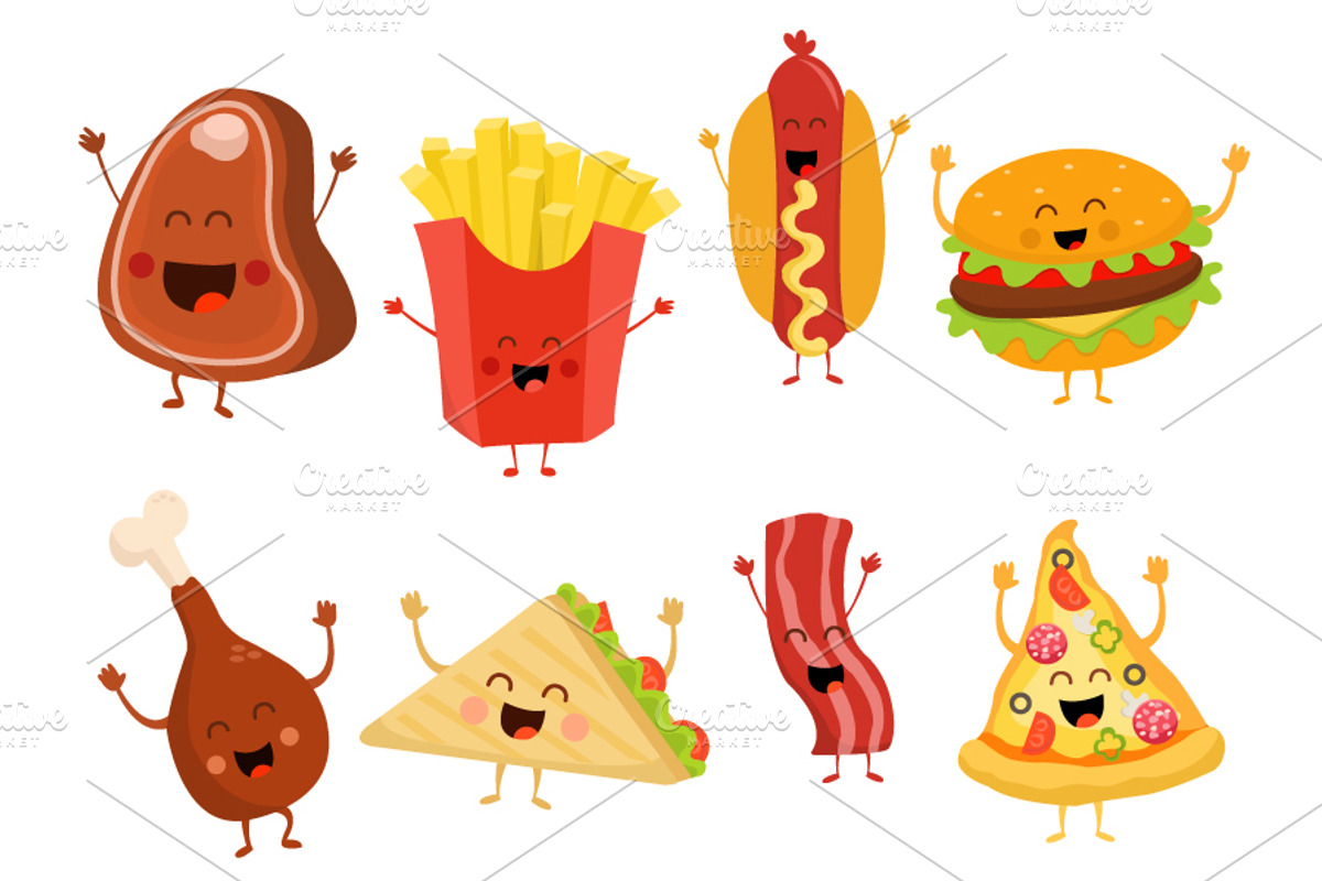 Cute Fast Food Character Set, a Food Illustration by pinipin