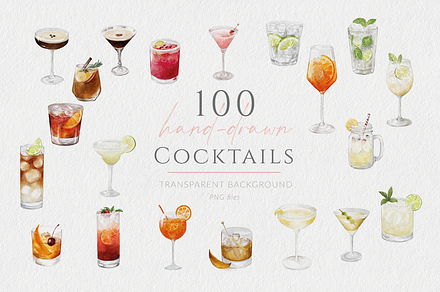 Watercolor Style Cocktails Set, a Food Illustration by White Letters