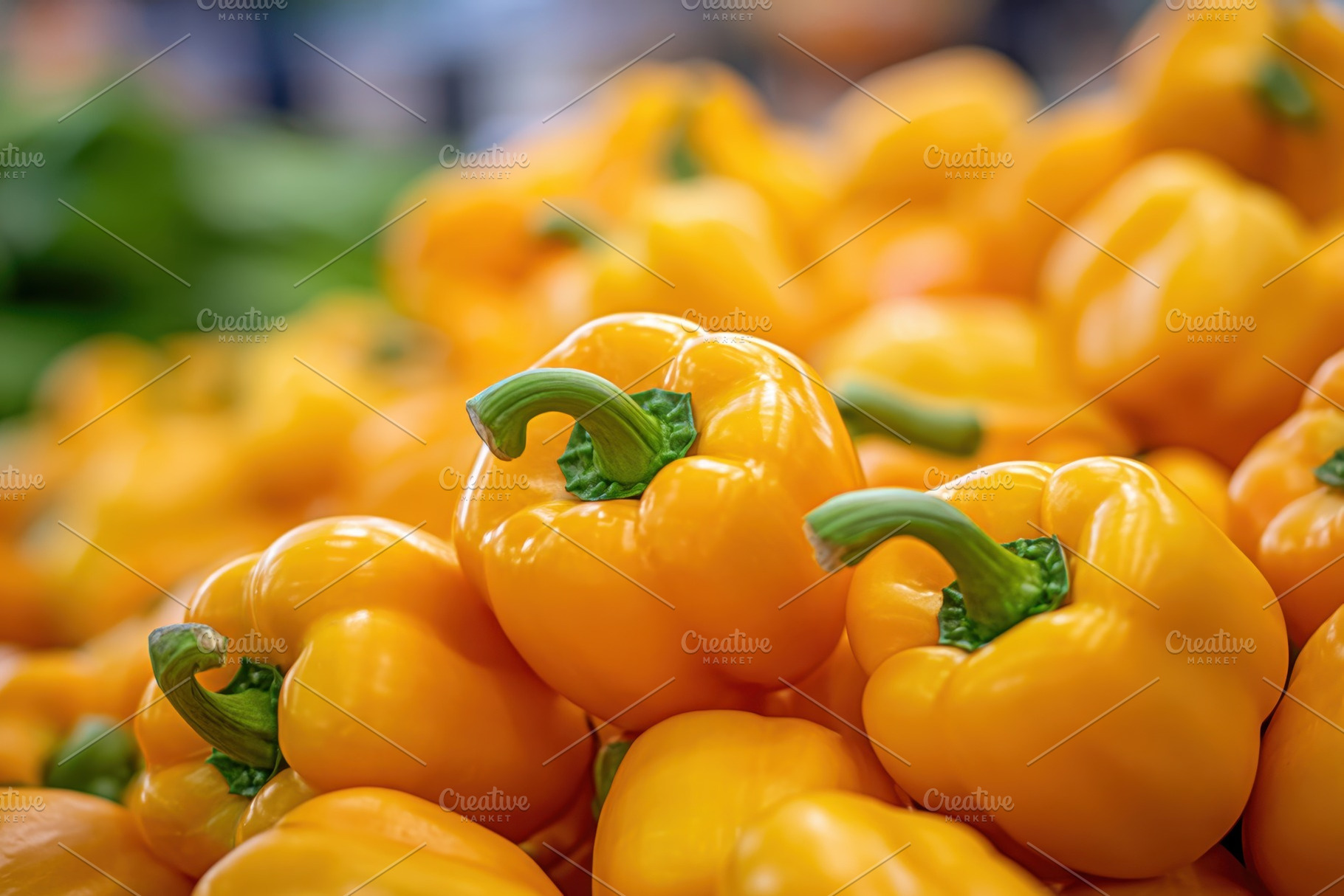Background of ripe and yellow bell peppers, a Food & Drink Photo by AlyaAnd