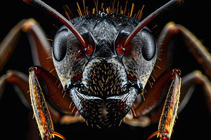 Close up macro portrait of an ant with sharp mandibles, an Animal Photo by GoodGoods