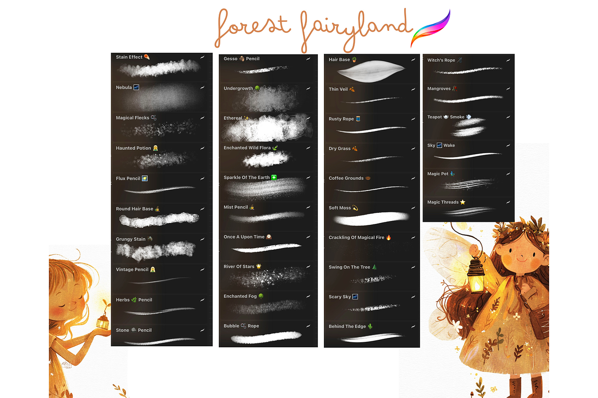 FOREST FAIRYLAND Procreate Brushes, a Brush Add-On by Warm Cozy Cottage (Photo 6 of 6)