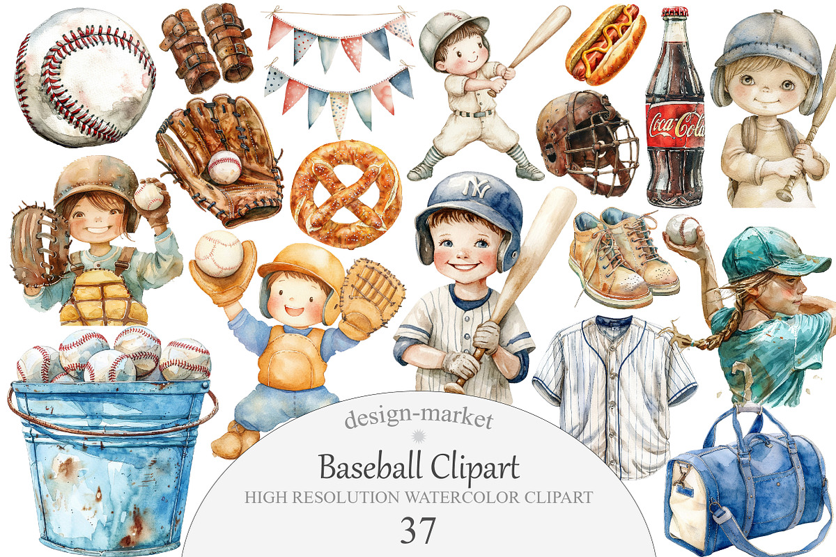 Watercolor Baseball Clipart, an Illustration by Design Market (Photo 1 of 4)