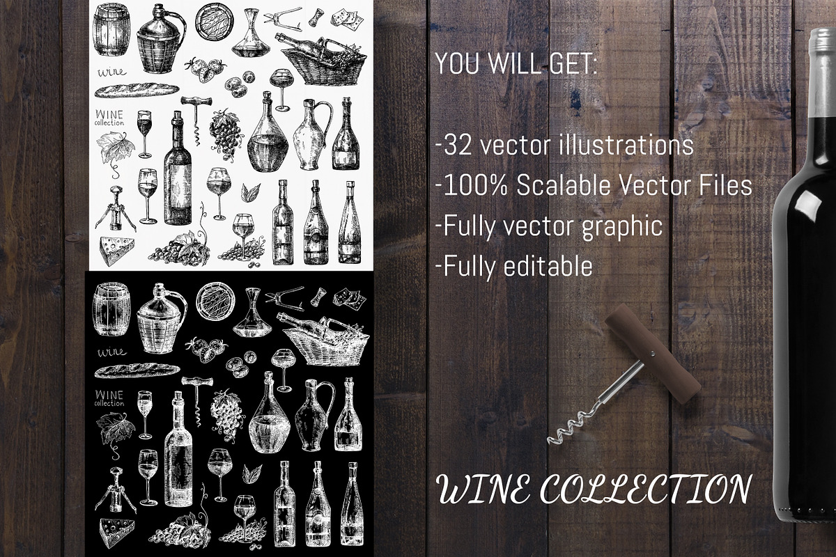 Hand drawn vector wine illustrations, a Food Illustration by CARROTDESIGN (Photo 3 of 4)