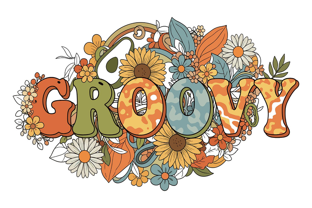 Groovy Retro Floral Typography, a Person Illustration by Gfx_Store (Photo 3 of 3)