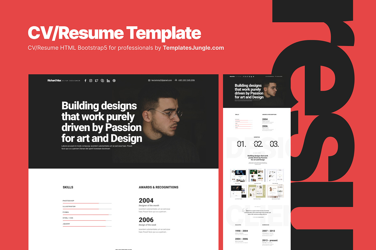 Richard - CV Resume HTML Website, a HTML Template by TemplatesJungle (Photo 1 of 3)