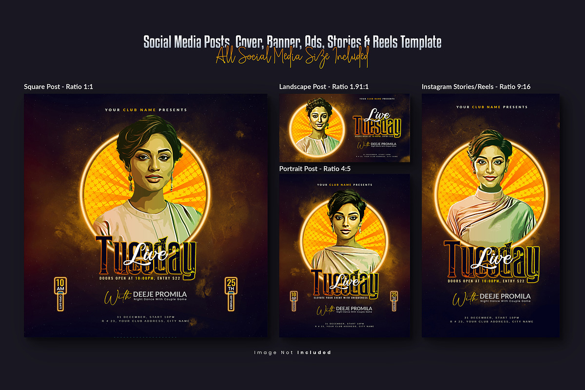 Elegant Female DJ Night Party Poster, a Social Media Template by Creative_View