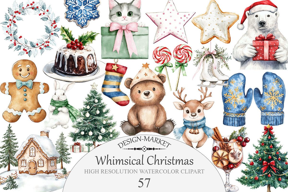 Whimsical Christmas Clipart, an Illustration by Design Market (Photo 1 of 5)