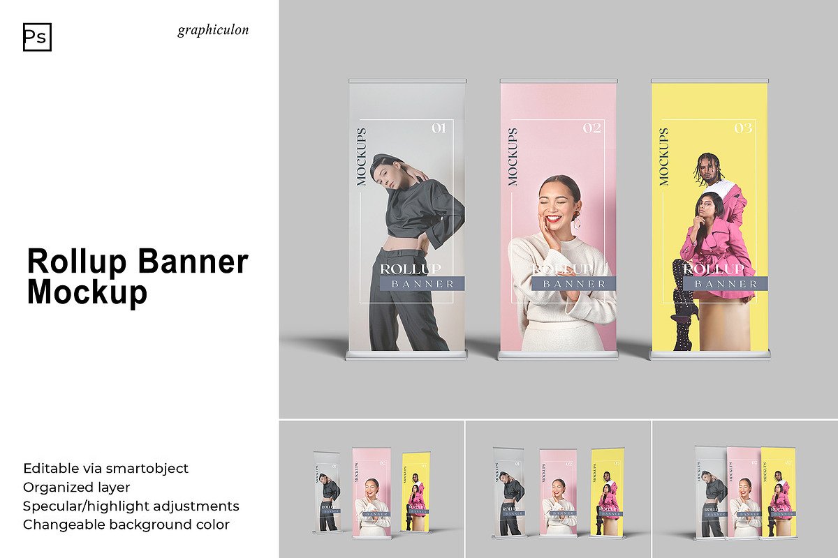 Rollup Banner Mockup, an Advertising Mockup by Graphiculon (Photo 1 of 11)