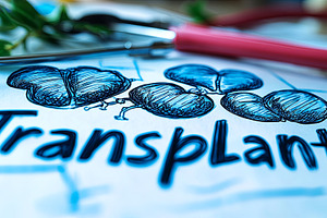 Medical transplant concept with hand-drawn kidney illustration and tools, a Photo by AS photostudio