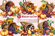 Watercolor Harvest Cornucopia, an Illustration by CitraGraphics (Thumbnail 1 of 7)