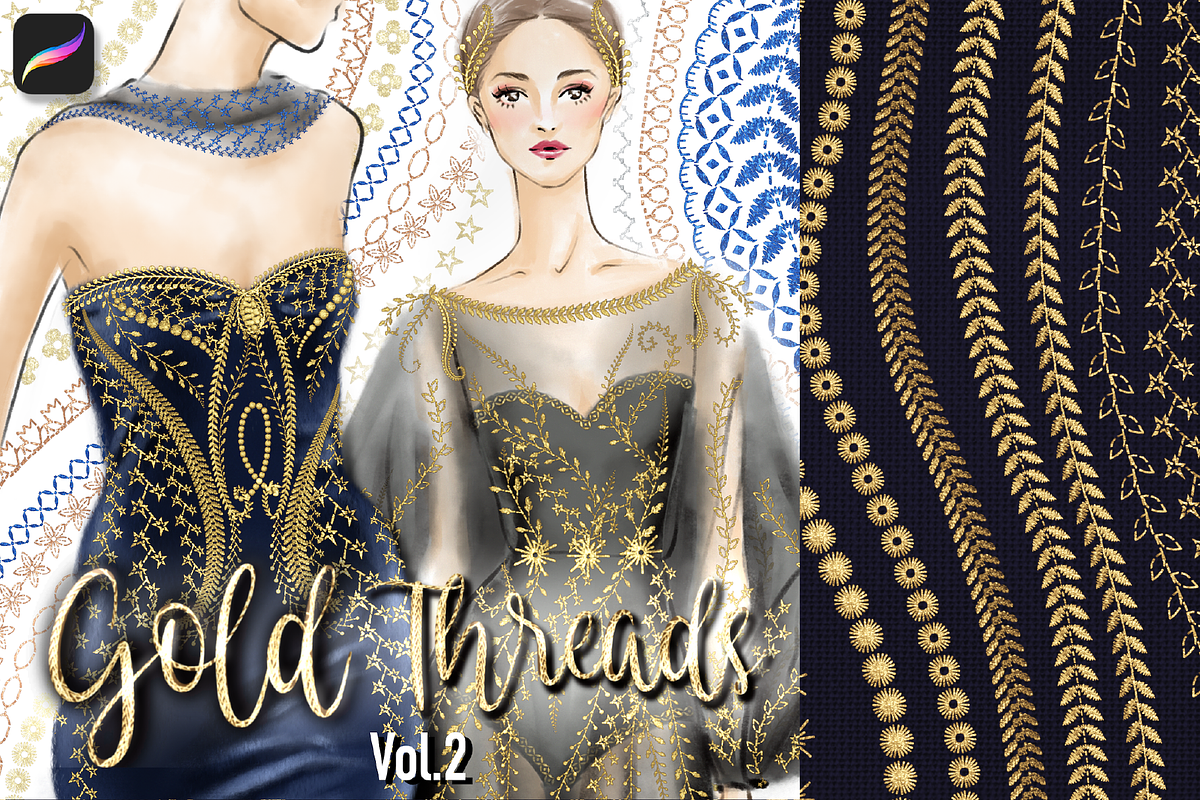 49 GOLD THREAD (2) Procreate Brushes, a Brush Add-On by Fashion Workshop Bkk (Photo 1 of 10)