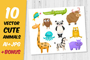 10 cute vector animals set + bonus, an Object Graphic by bosmoll (Thumbnail 1 of 2)
