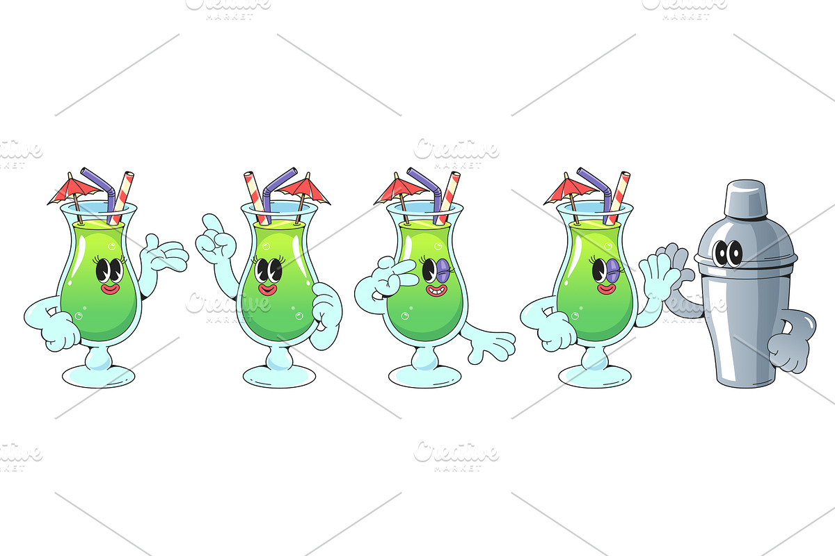 Groovy cocktail mascot set, a Food Illustration by art PVP - market