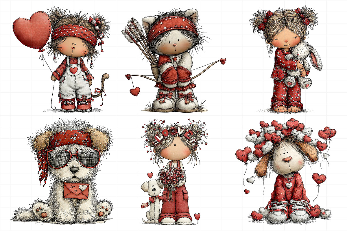 Valentine Cat and Dog Girl Set, an Illustration by Daily.Designs (Photo 3 of 7)