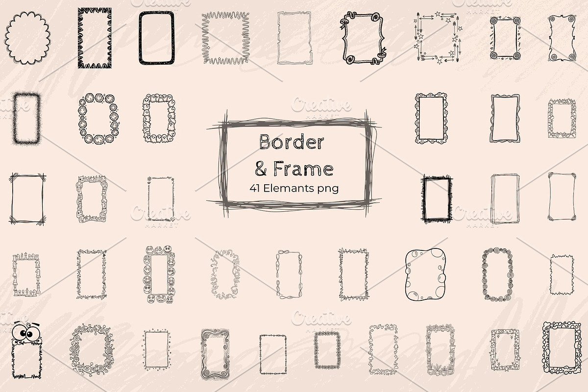 Hand Drawn Border & Frame PNG Bundle, an Object Graphic by Shahjahangdb1 (Photo 1 of 3)