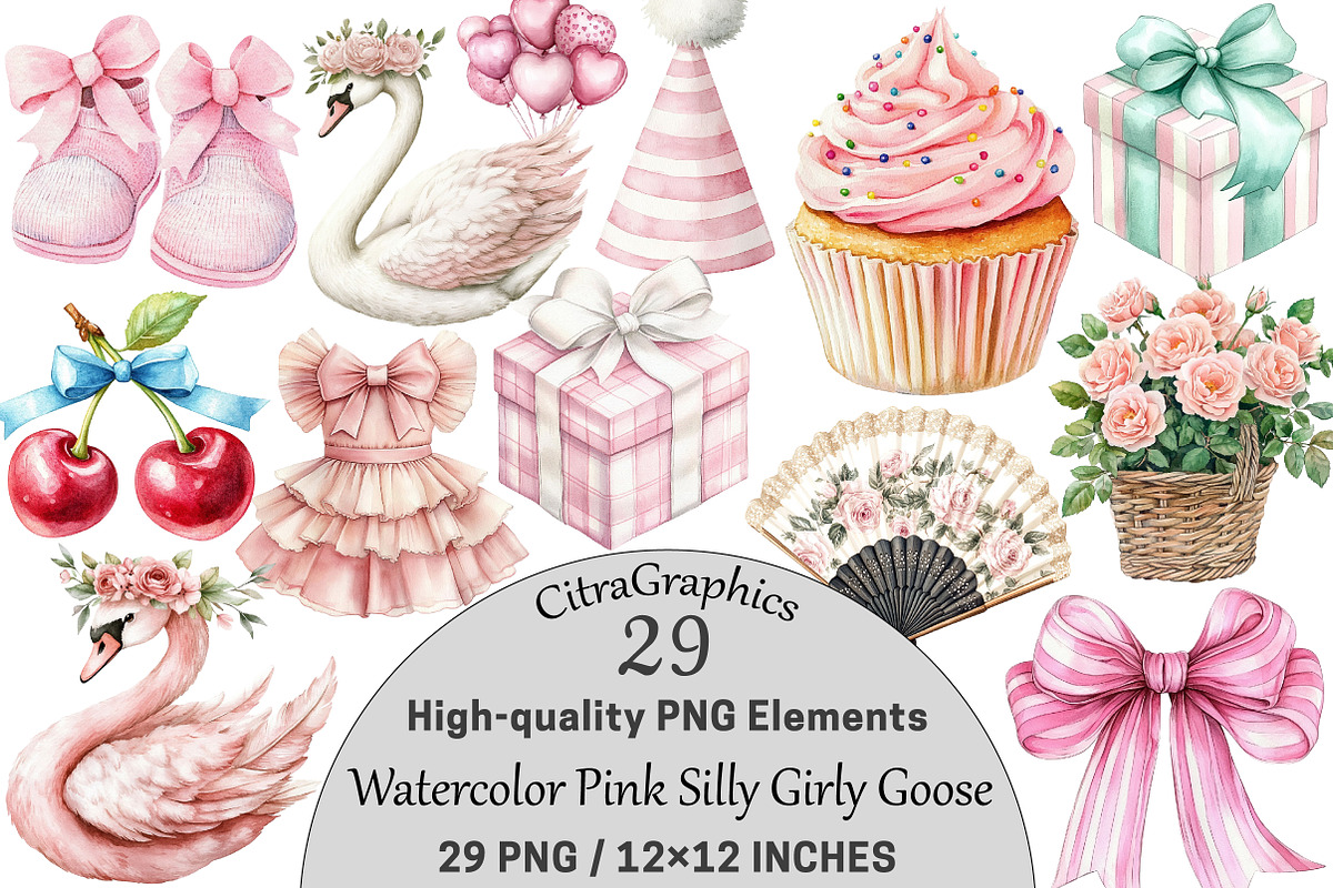 Watercolor Pink Silly Girly Goose, a Seasonal Illustration by CitraGraphics (Photo 1 of 4)