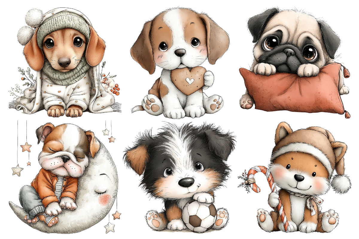 Watercolor Puppies Clipart, an Illustration by Pixels.Craft (Photo 5 of 6)