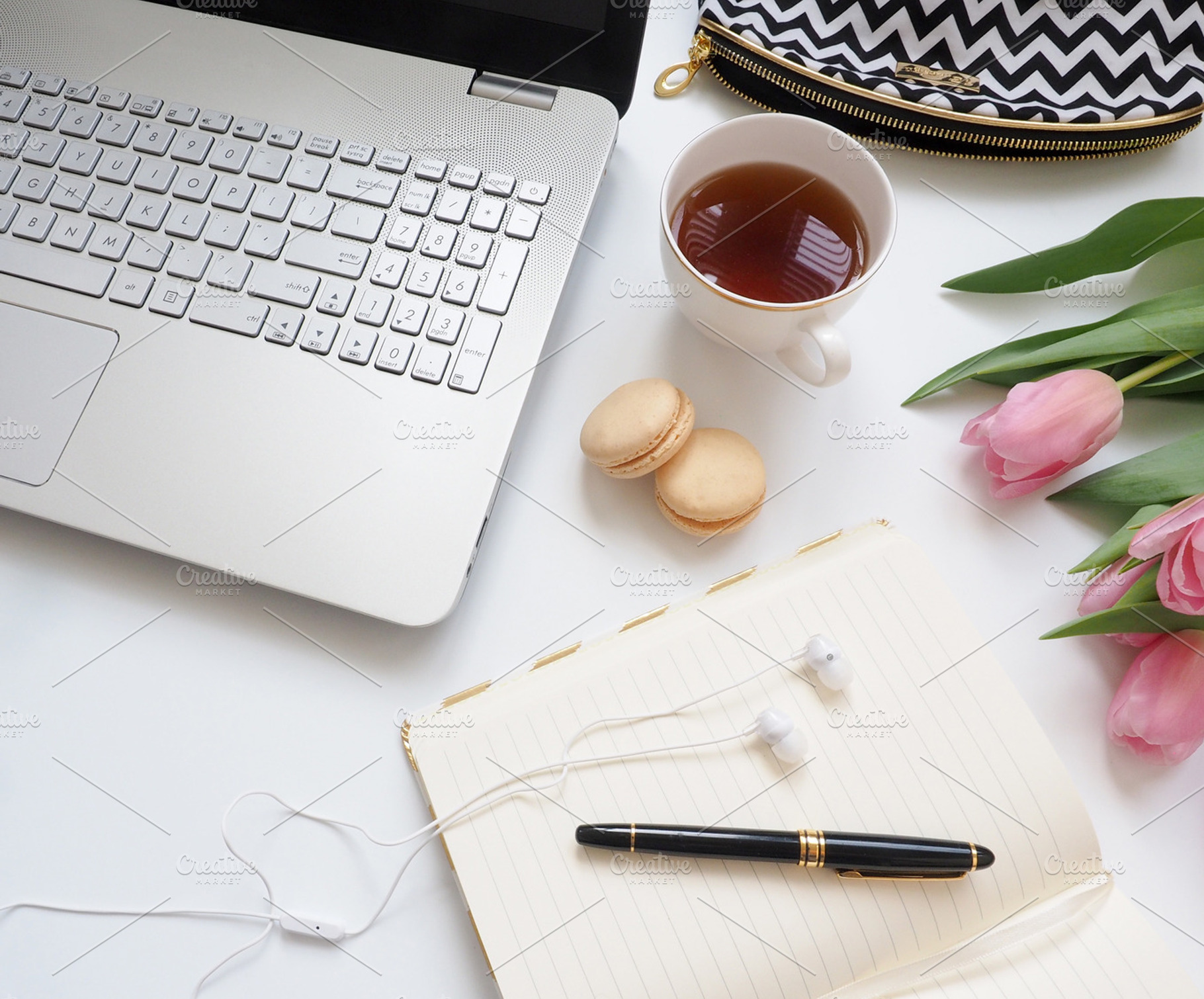 Modern flat lay styled desk mock up containing flat lay, modern, and clean, a Business Photo by Imagefountain Photos
