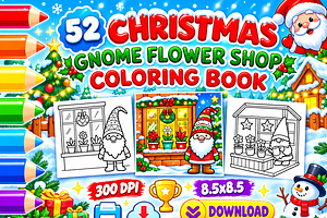 Christmas Gnome Flower Shop Coloring