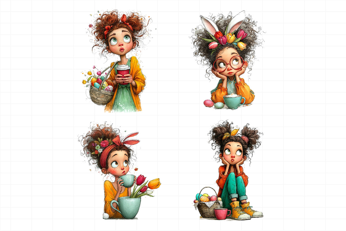 Whimsical Easter Coffee Girl Clipart, an Illustration by Daily.Designs (Photo 7 of 7)