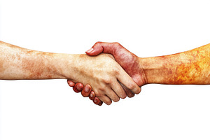 Hands shake to symbolize unity and c, a Photo by Tanuart