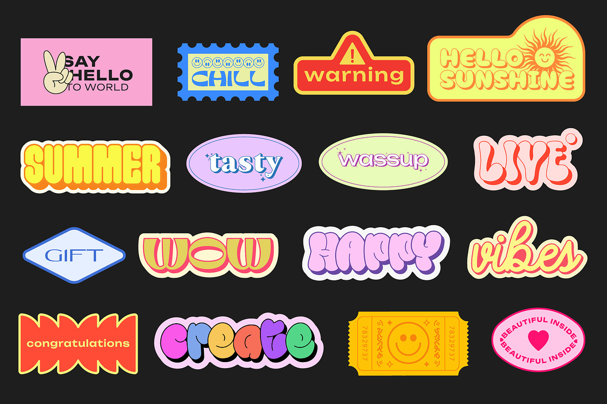 COOL Y2K STICKERS VECTOR SET, a Decorative Illustration by craftlove (Photo 10 of 12)