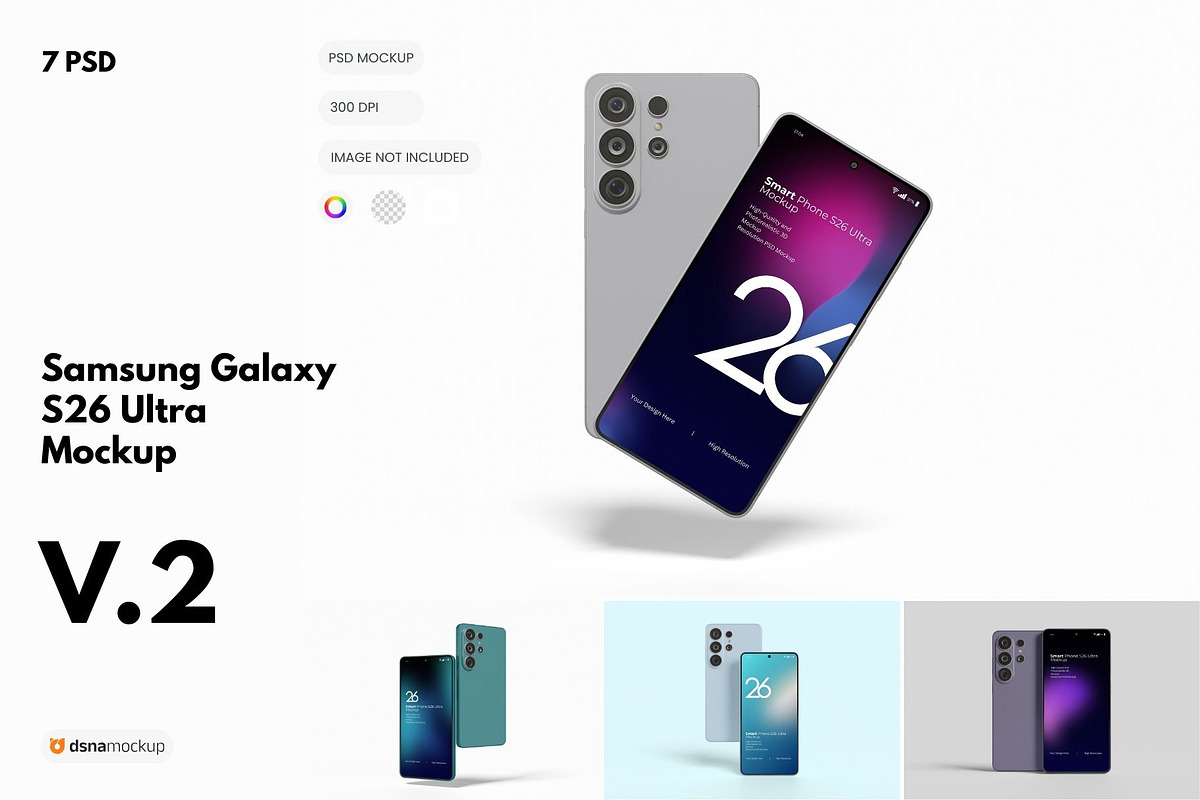 Samsung S26 Ultra Mockup Set 2, an Android Mockup by DSNA Mockup (Photo 1 of 8)