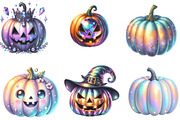 Halloween Pumpkin Iridescent Clipart, an Illustration by CraftArtStudio (Thumbnail 2 of 6)
